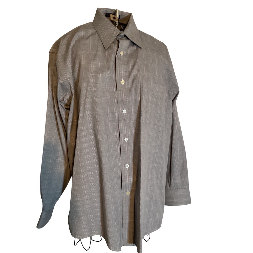 Gant Mens Wrinkle-Less Pinpoint Oxford Glen Plaid Shirt 16 32/33 Gray Red